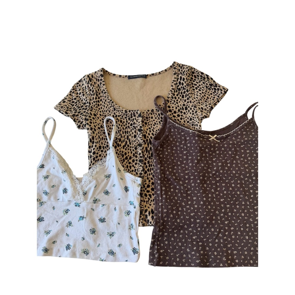 Brandy Melville Cotton On Women Multicolor Print Top Bundle of 3, Small